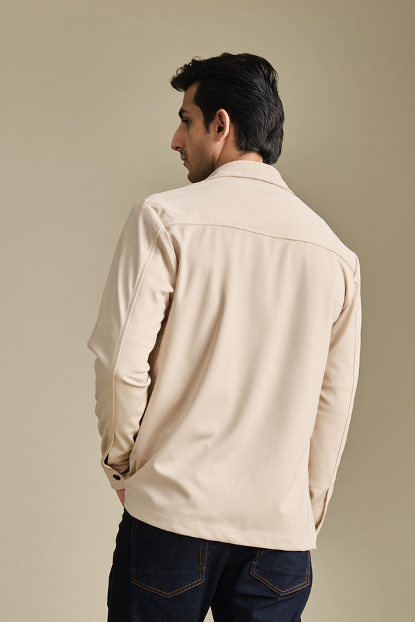 Knit Sand Beige Overshirt for men in fabric - 100% Recycled polyester