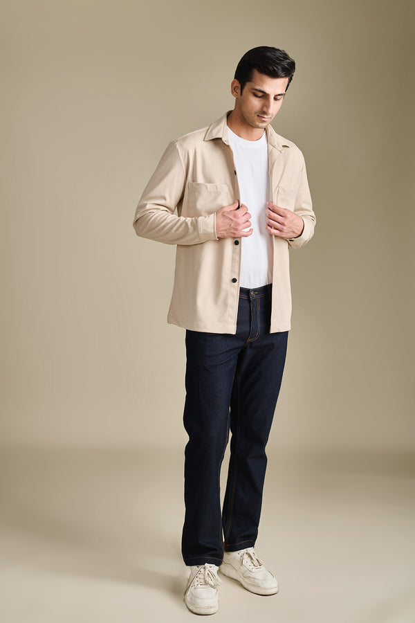 Knit Sand Beige Overshirt for men — regular fit to layer