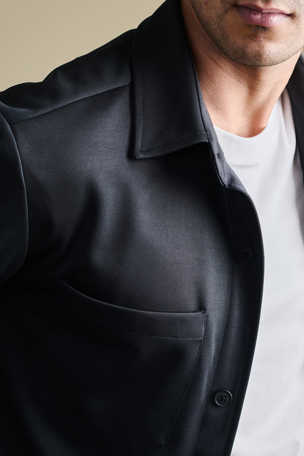 Knit Charcoal Black Overshirt for men — regular fit to layer