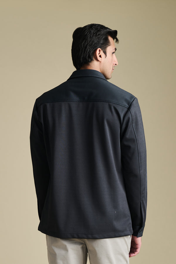 Knit Charcoal Black Overshirt for men — midweight and wrinkle free fabric - Falls smooth on body