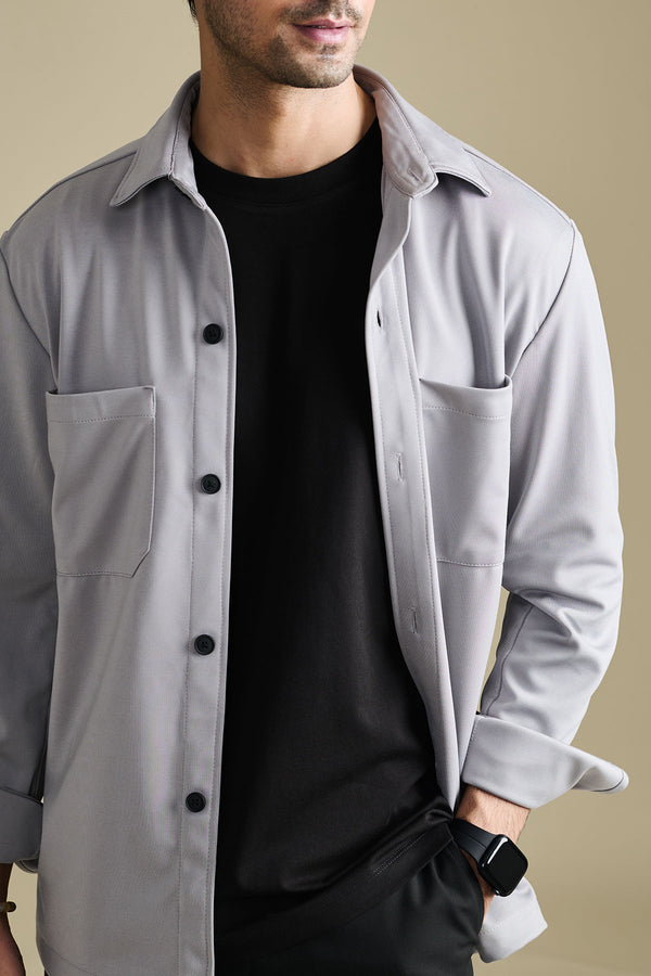 Knit Slate Grey Overshirt for men — midweight and wrinkle free fabric - Falls smooth on body