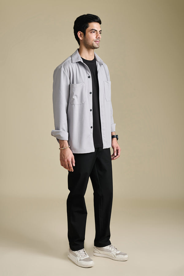 Knit Slate Grey Overshirt for men in fabric - 100% Recycled polyester