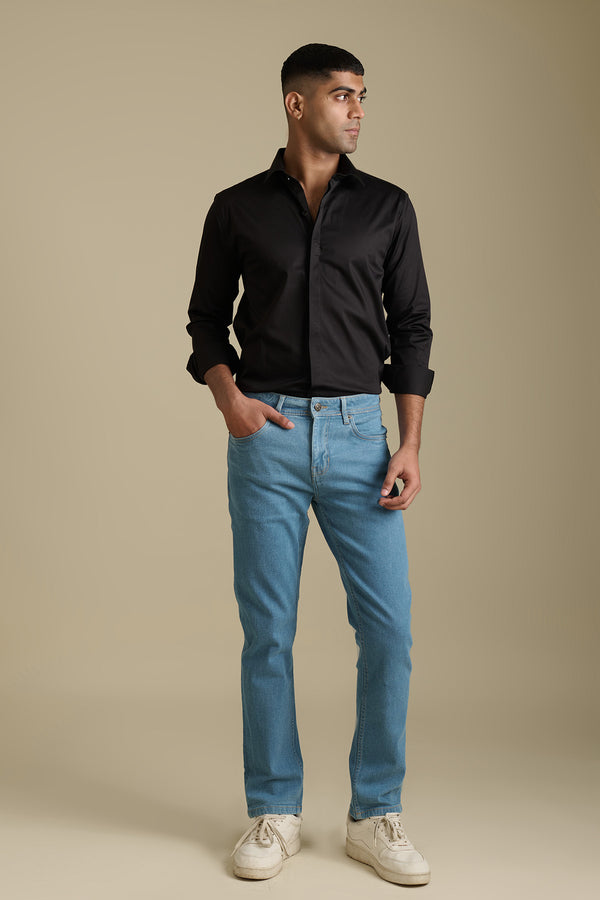 Light Blue Denim Jeans for men — mid weight and stretchable fabric