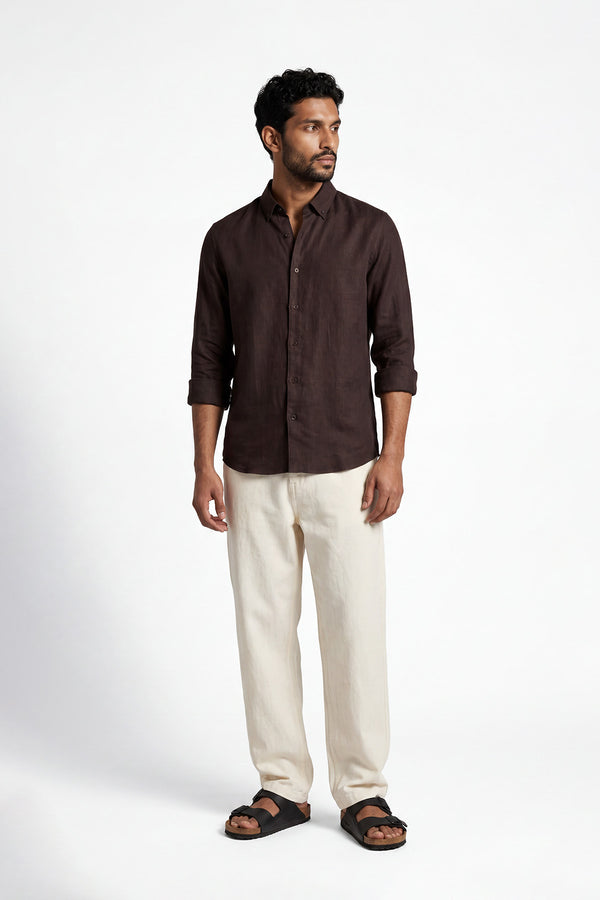 Mocha Wood Linen Shirt for men — breathable and lightweight