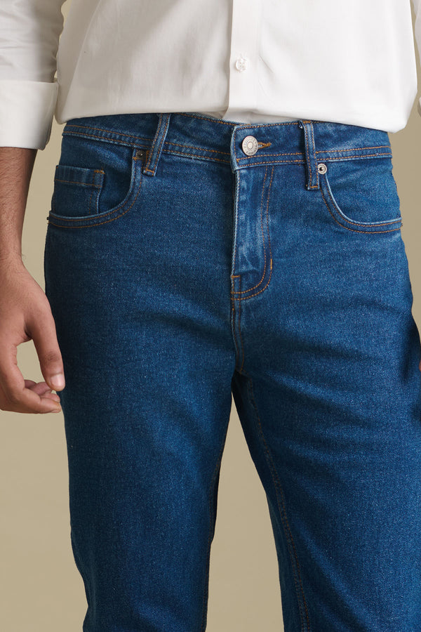 Mid Blue Denim Jeans for men — slim fit
