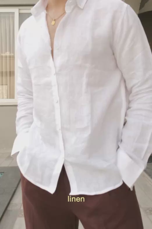 Glacier White linen shirt in motion