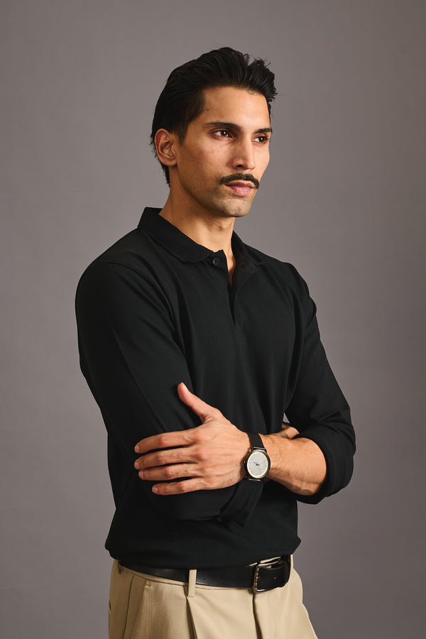 Pure Black Rare Polo for men in 95% Premium High-IQ cotton, 5% Elastane