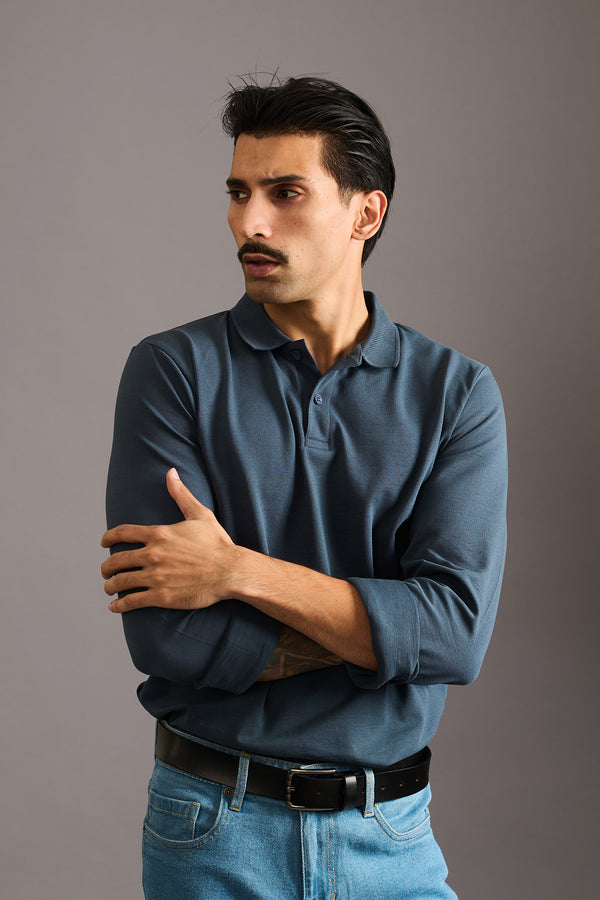 Rare Blue Polo for men in 95% Premium High-IQ cotton, 5% Elastane