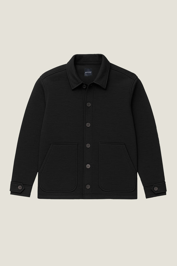 Textured Jet Black Overshirt for men in fabric - 100% premium cotton