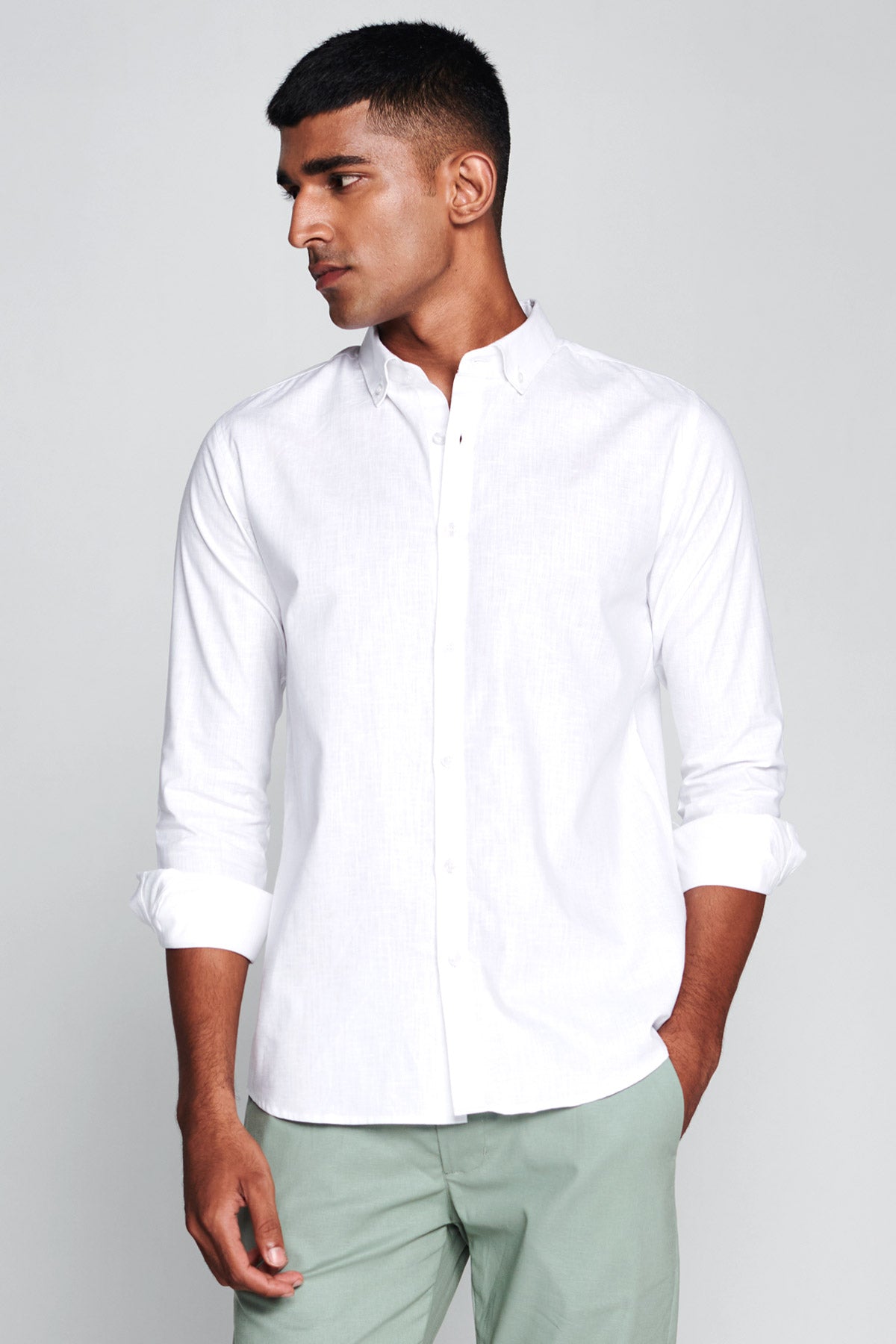 Buy White Full Sleeves Cotton Linen Shirt For Men's | Beyours