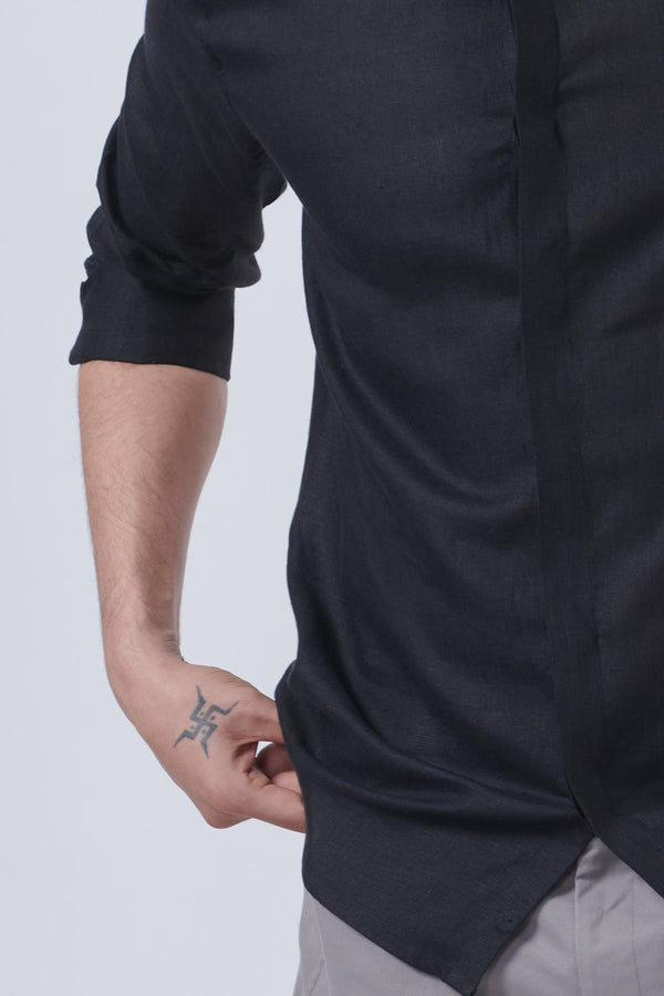 Black Night Linen Shirt for men — breathable and lightweight
