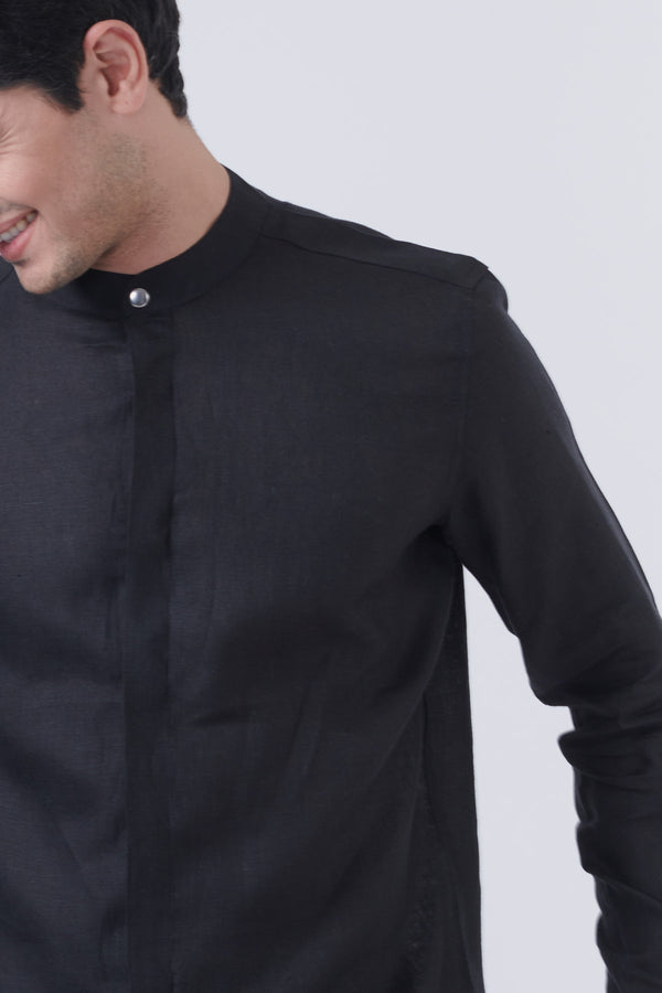 Black Night Linen Shirt for men — regular fit