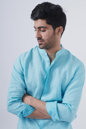 Aqua Blue Linen Shirt Beyours