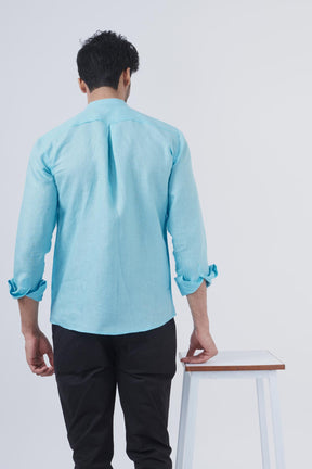 Aqua Blue Linen Shirt Beyours