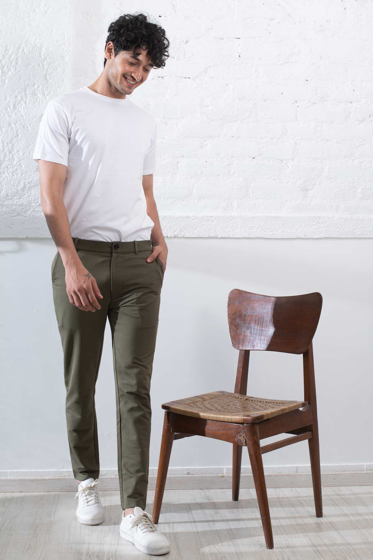 Buy SOJANYA Green Cotton Regular Slim Fit Flat Front Trousers for Mens  Online  Tata CLiQ