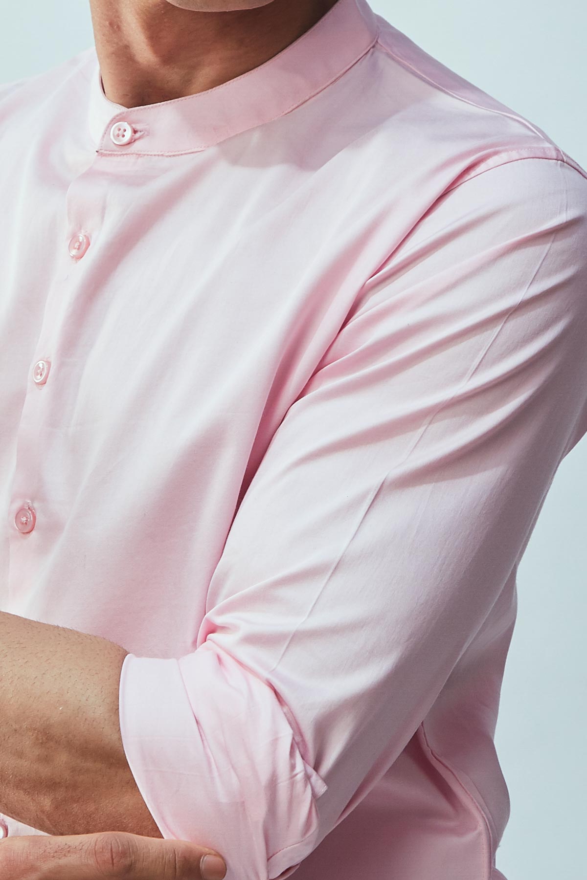 Pastel Pink Band Collar Shirt