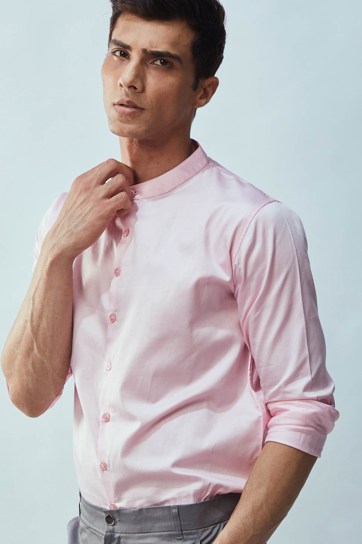 Pastel Pink Band Collar Shirt Beyours