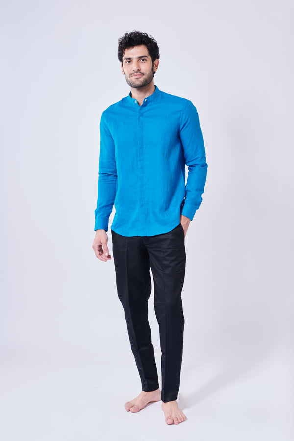Turkish Blue Linen Shirt Beyours